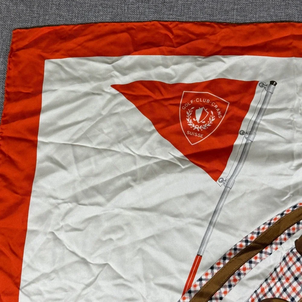 VTG Crans-Sur Sierre Golf Club Flag Golf Bag Silk Scarf Orange White Sport 34x34